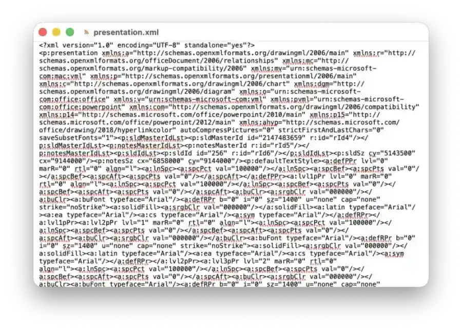 XML code inside a PowerPoint presentation file